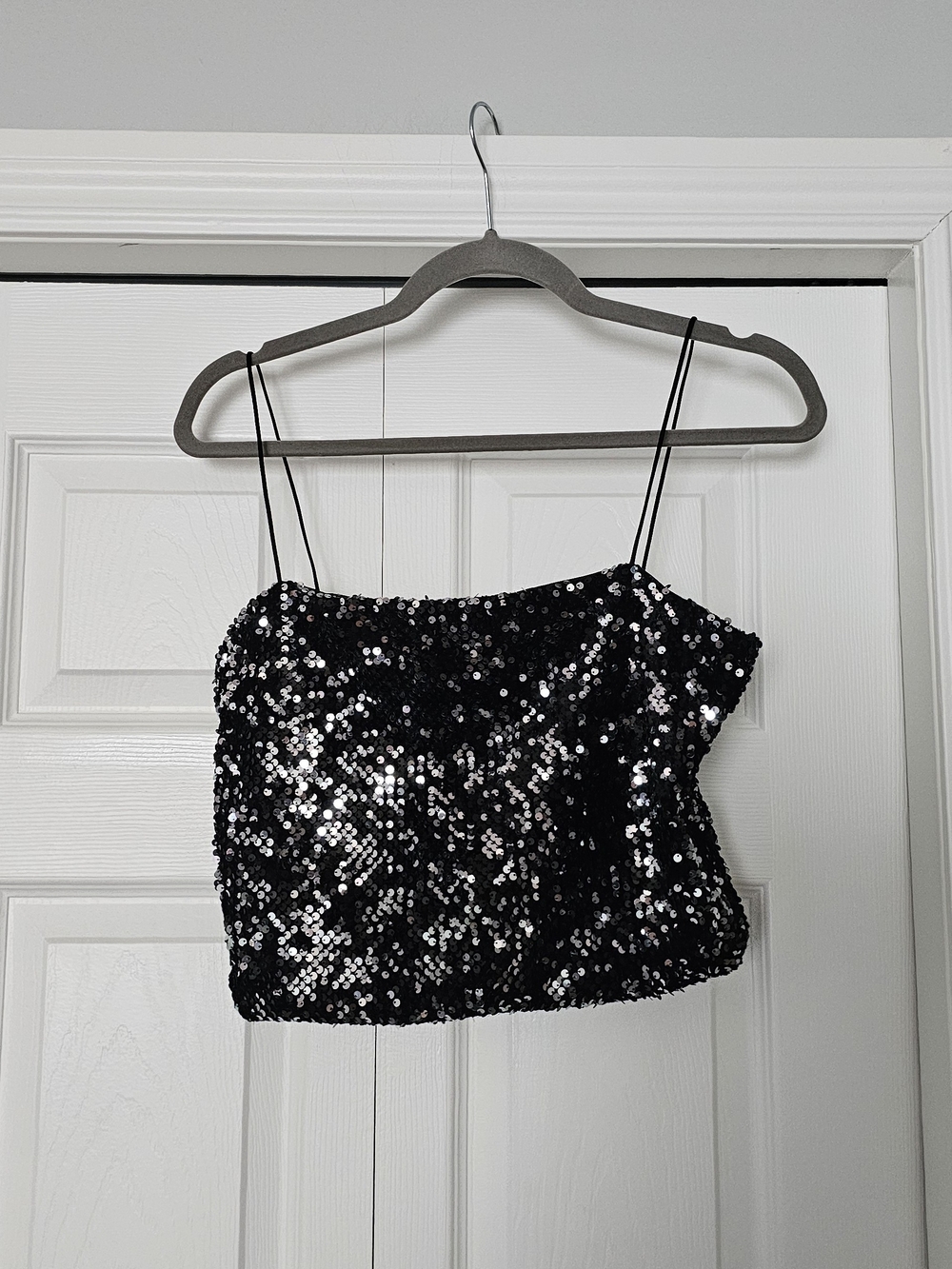 Garage Black Sequin Spaghetti Strap Crop Top